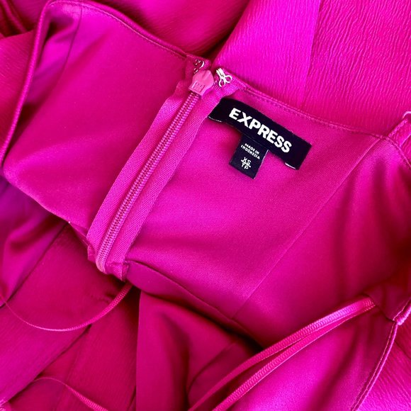 Express Pink Twist Front Knot Wrap Silk Hi-Lo CocktailDress Summer Wedding Guest - Picture 10 of 12